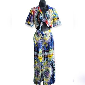 LC LIZETTE COLLECTION | Dresses | Lizette Collection Womens Crop Tie  Pleated Maxi Dress Multicolor Size | Poshmark